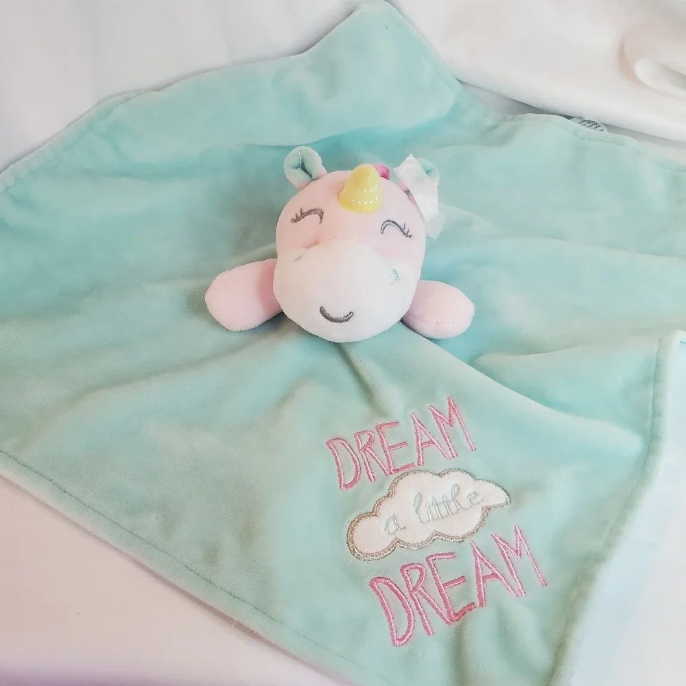 BABY STARTERS 2017 PINK UNICORN DREAM TEAL SECURITY BLANKET STUFFED ANIMAL PLUSH